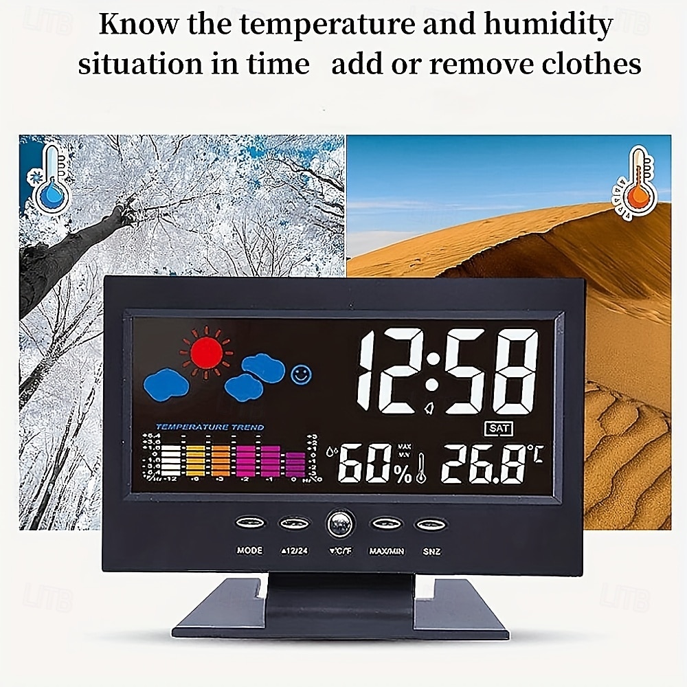 Intelligent Multi-function Voice-controlled Digital Weather Clock With Backlight, Temperature And Humidity Measurement, Weather Forecast, Electronic Clock, And Alarm Clock 2026 - kr.229 –P7