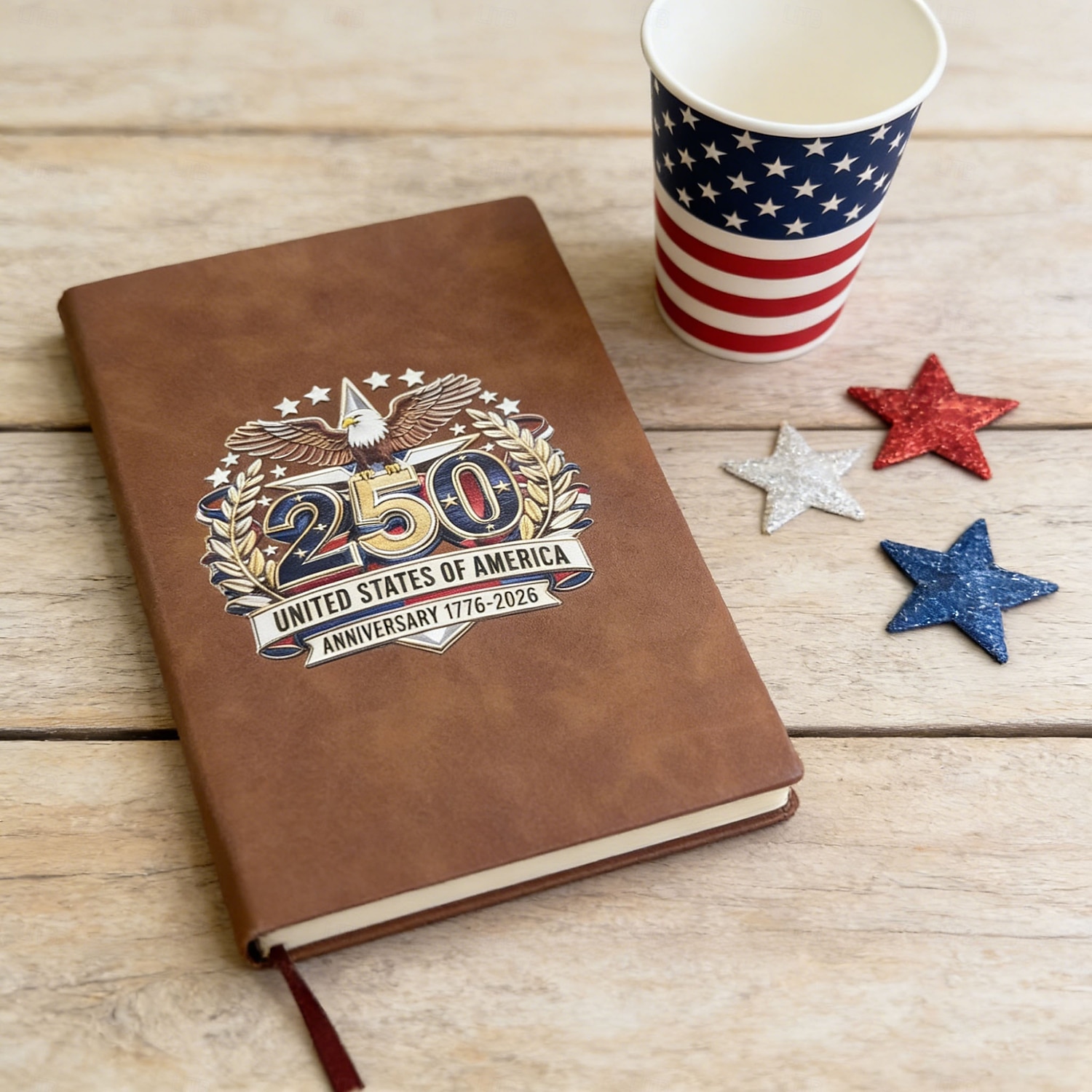 250th America Anniversary Notebook, U.S. 1776–2026 Commemorative Fountain Vegan Leather Journal, 250 Years Freedom Limited Edition Gift, Independence Patriots Journal 2026 - $21.99 –P6