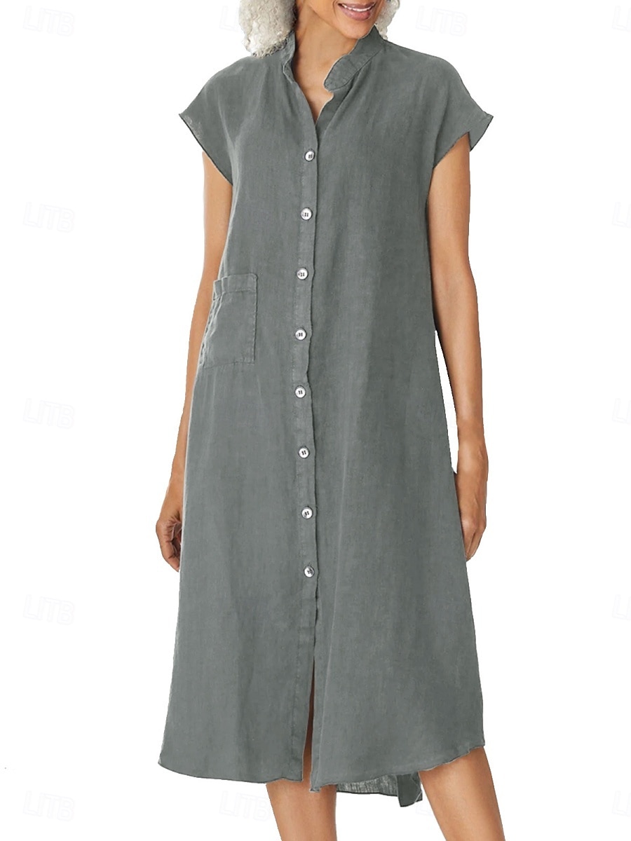 Femmes Robe Midi Robe fourreau Robe d'été Occasionnel Quotidien Coupe Ample Uni Manche Courte Col haut Vin bleu marine Gris Été de 2026 ? $33.99 –P7