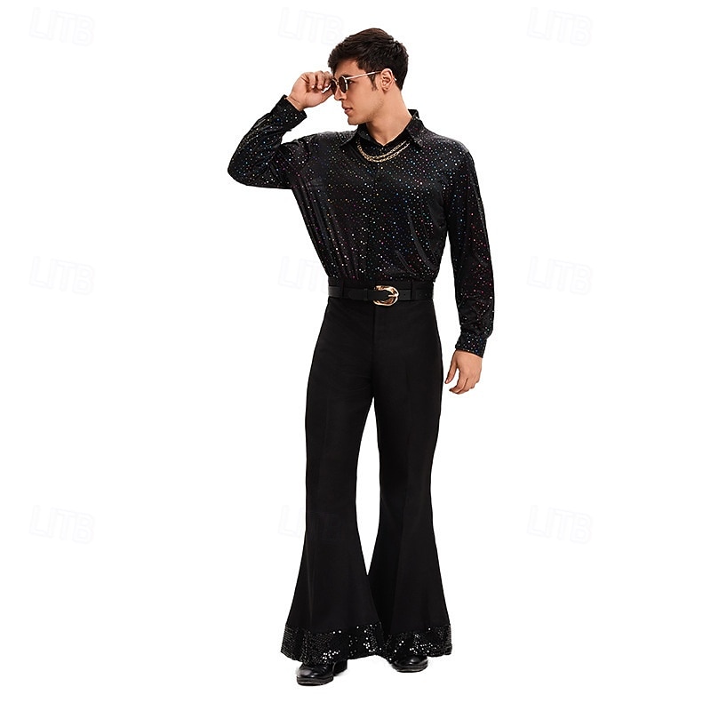 Setti Retro / vintage 1970 luku Pusero / hame Housut Pitkähihainen Hippi Disko Naamiaispuku Miesten Halloween Karnevaali musiikkifestivaali Retro-teemaiset juhlat Aikuisten Pusero Housut 2026 - $51.99 –P2