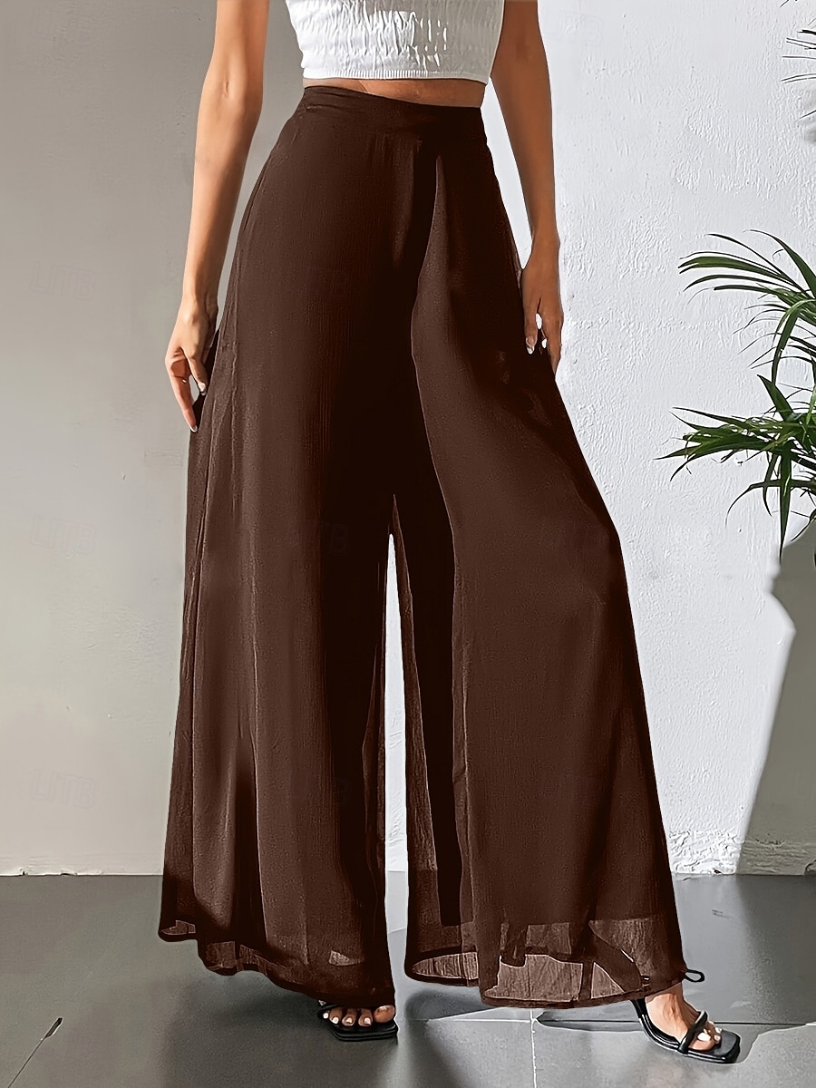 Dames Broek Zomerbroek Wijde broek Vrijetijdsbroek Vakantie Vintage Modieus Volledige lengte Hoge taille Effen Zak Elastische taille Breed Been Lichtgewicht Zacht Comfortabel Micro-elastisch Buiten 2026 - $26.99 –P12