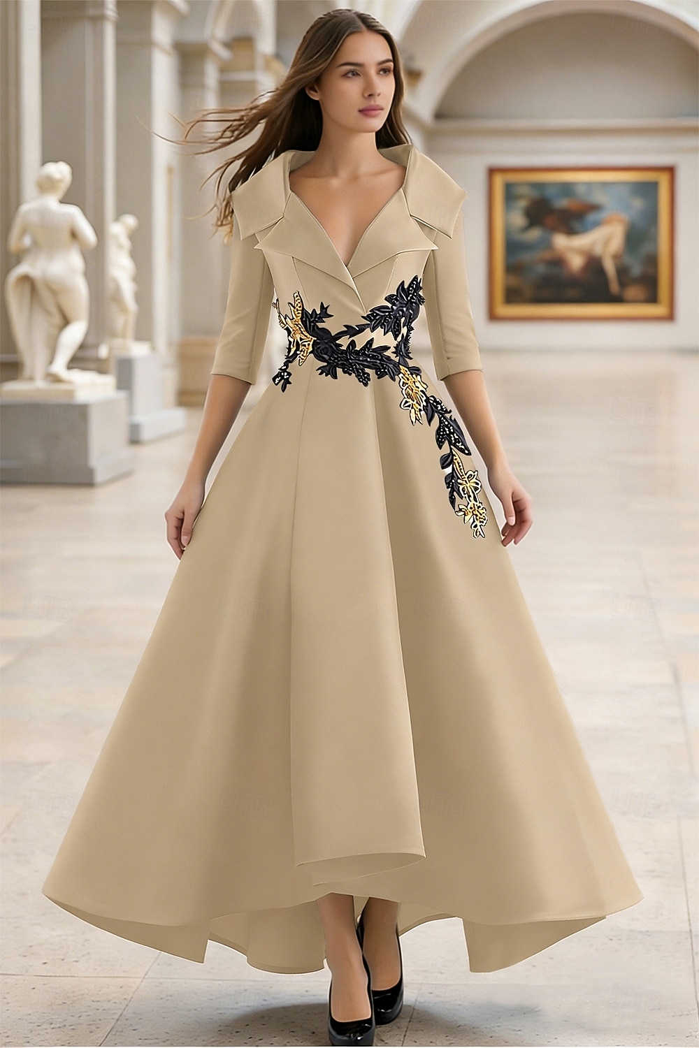 Linha A Longo Vestido formal Vestidos de noite Elegante Manga Longa Decote V Carnaval Formal Bolsos Cetim com Miçangas Apliques de 2026 por $195.99 –P14