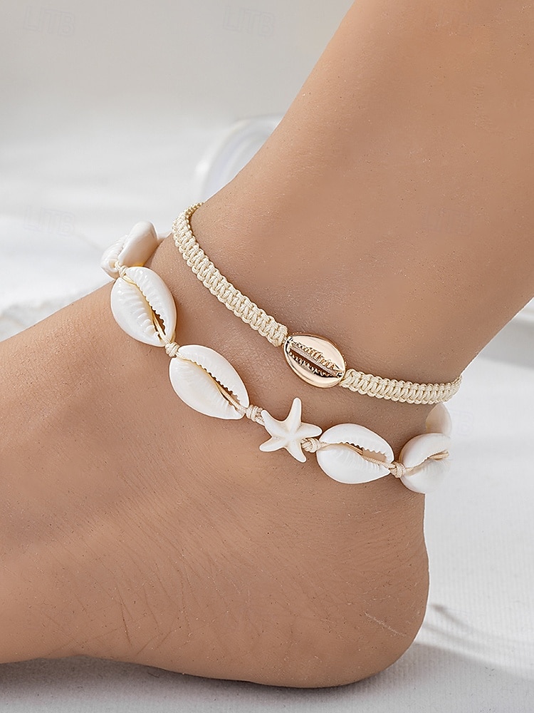 Conjunto de tornozeleiras femininas estilo boêmio com conchas, multicoloridas, ajustáveis, perfeitas para férias na praia e uso casual no dia a dia. de 2026 por $7.99 –P3