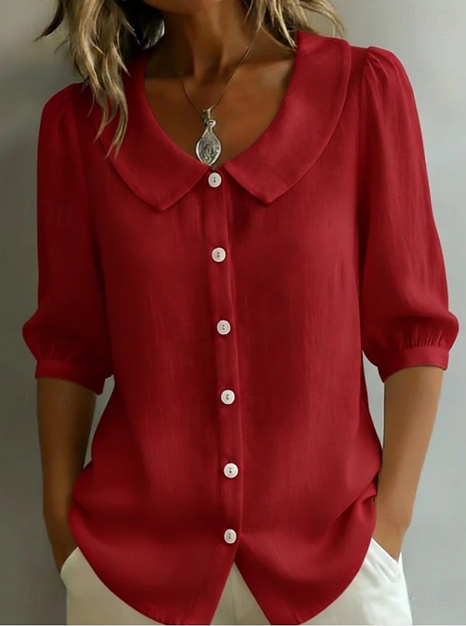 Damen Hemd Vintage Stilvoll V Ausschnitt Schulterfrei Lange Oberteile Täglich Arbeit Ferien Blau Schwarz Weiß Gelb Rote Sommer Frühling 2026 - $11.99 –P3