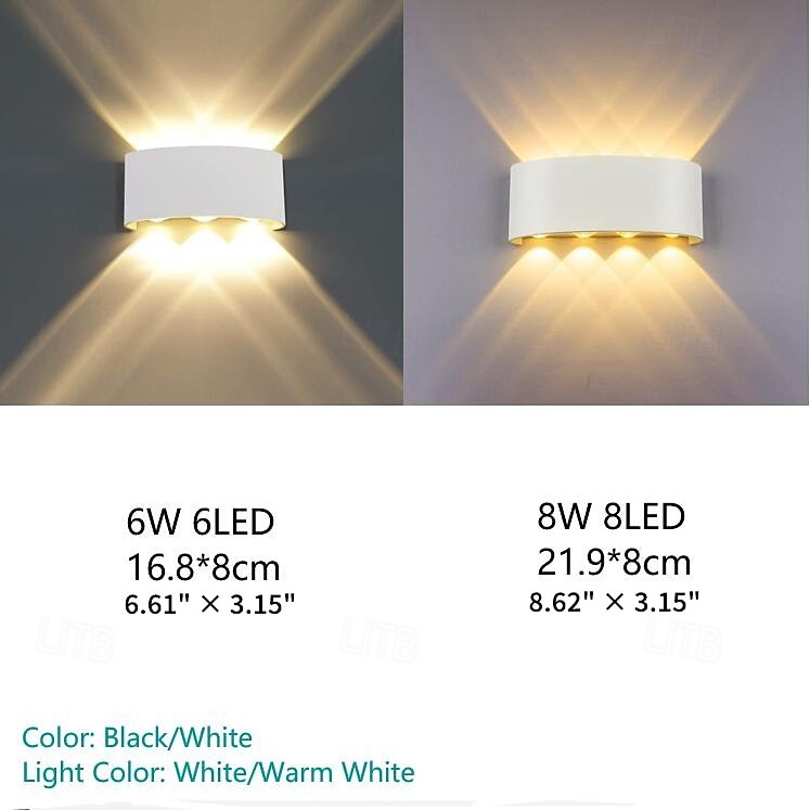 Nowoczesna wodoodporna lampa ścienna zewnętrzna LED IP65 z płytą tylną, 6 W/8 W, 86 V-265 V, ciepła biel/biały aluminiowy, do montażu na powierzchni wewnątrz i na zewnątrz, odporna na deszcz, matowa, czarna, do montażu na górze, na dole, na ganku, na scho 2026 - $34.99 –P1