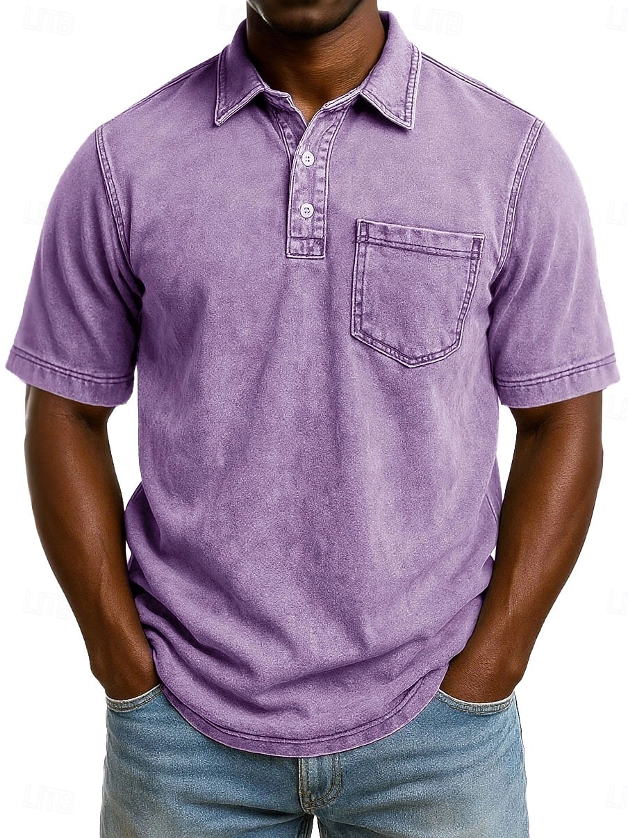 SoftFade™ Miesten Happopesu Paita Puuvilla Polo Paita Rentoa Lomaa Kauluskaveri Värikästä Polo Kaulusta Lyhythihainen Muoti Perus Yksinkertainen Vintage Haalistunut Kesä Kevät Normaalimallinen Musta 2026 - $31.99 –P6