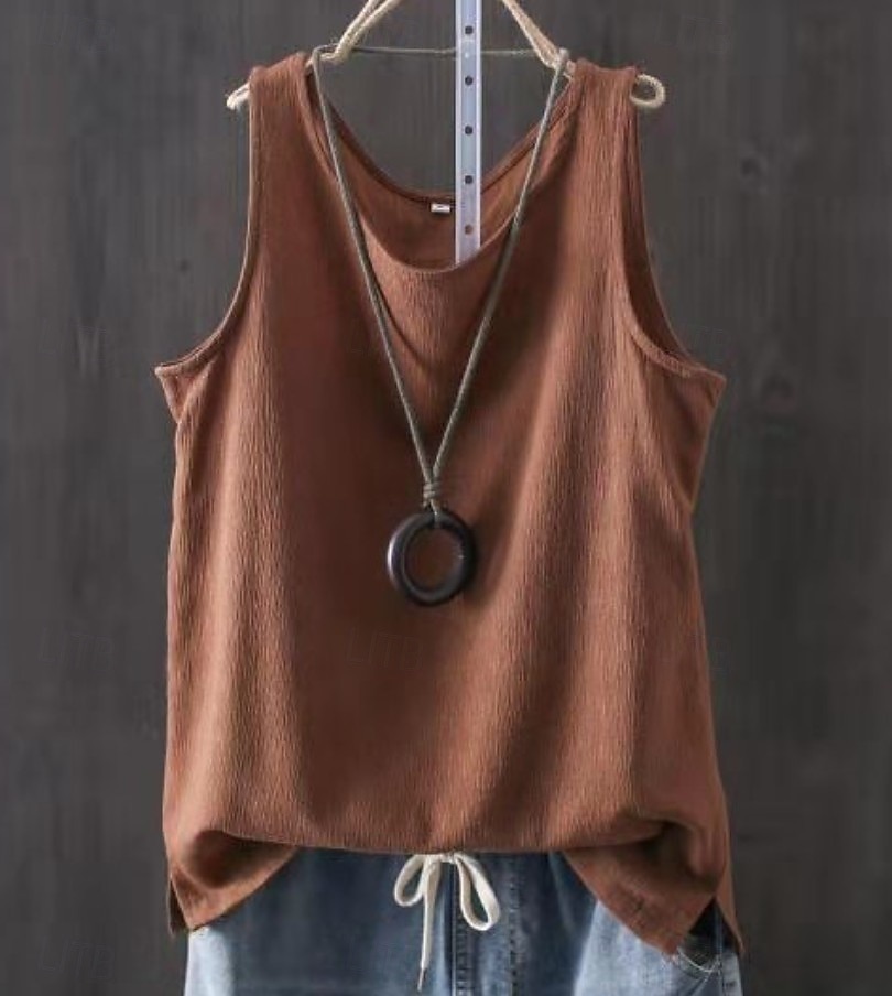 Per donna Finto cotone e lino Semplice Moda Elegante Classico Senza Maniche Manica Corta Girocollo Top Regolari Quotidiano Uscire Weekend Blu Nero Bianco Giallo Rosa Estate Primavera del 2026 a $34.99 –P8