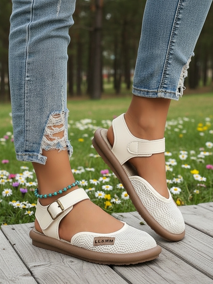 Sandali Mary Jane da donna beige in rete – sandali traspiranti e leggeri con cinturino regolabile, scarpe estive casual per viaggi, giardino e uso quotidiano del 2026 a $26.99 –P3