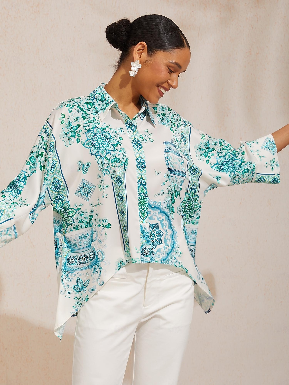 celadon bloom story zijdezacht satijnen shirt met vleermuismouwen 2026 - $67.99 –P6
