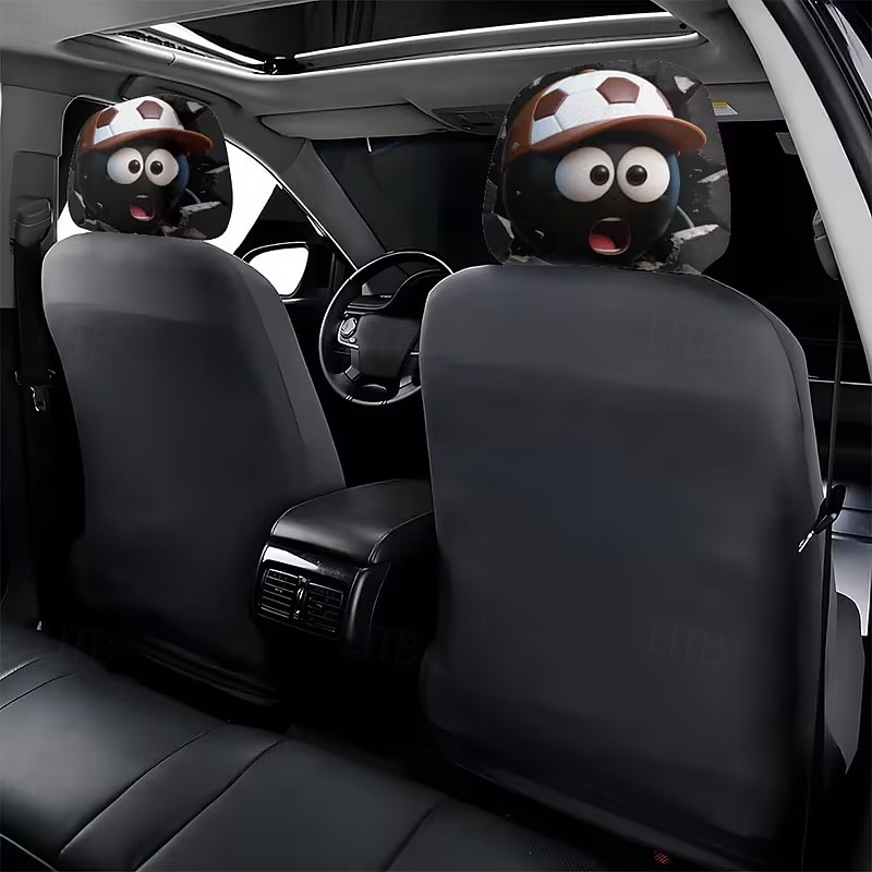 2 stuks grappige hoofdsteunhoezen met voetbalhoofd-uitdrukking voor in de auto, gemaakt van non-woven polyester, universele pasvorm, wasbaar, eenvoudig te installeren, perfect voor roadtrips of 2026 - $9.49 –P12
