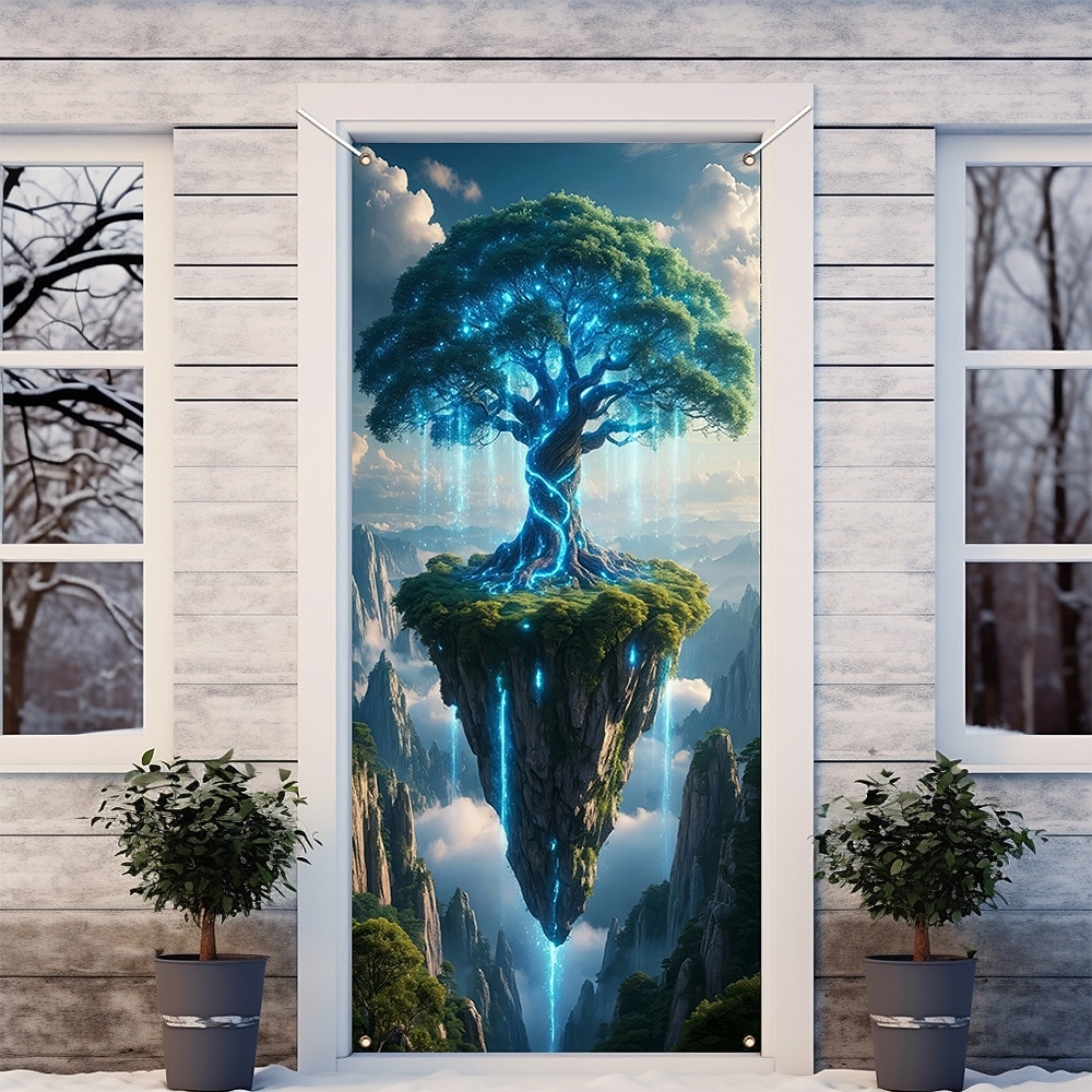 Fantasy Tree of Life Golden Tree Floating Island Full Moon Starry Night Door Banner Wall Tapestry Magical Landscape Home Decor Front Door Decoration Entryway Decor Indoor Outdoor 2026 - $17.99 –P6