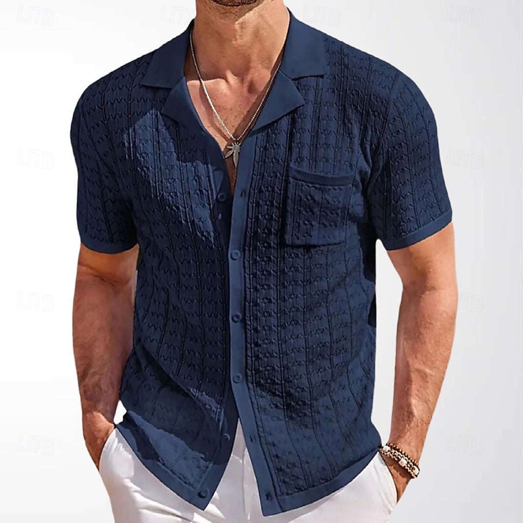 Homens Camisa Social Camisa casual camisa de botão Camisa Jacquard Azul Marinho Escuro Marron Caqui Manga Curta Tecido Colarinho de Camisa Casual Diário Botões Roupa Elegante Moda Casual de 2026 por $31.99 –P5