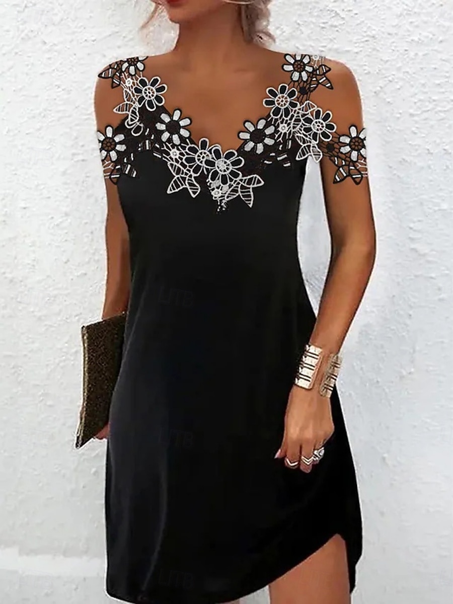 Per donna Mini Abito Abito in Pizzo Abito Bianco Elegante Moda Moderno All'aperto Vacanza Uscire Vestibilità regolare Floreale Senza Maniche Scollo a V Nero Bianco Rosso Estate Primavera del 2026 a $25.99 –P2