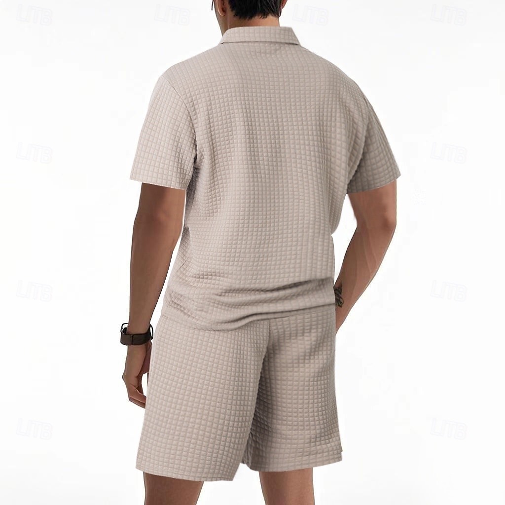 Herre Polo T-skjorte drakter Joggedress Shorts og T-skjorte sett Kortermet Kort Erme Aftæpning Sommer Fargeblokk Gymnastik Fritid Jacquard Glidelås 2 deler Avslappet Feriereise Dagligdagstøy Svart 2026 - $35.99 –P3