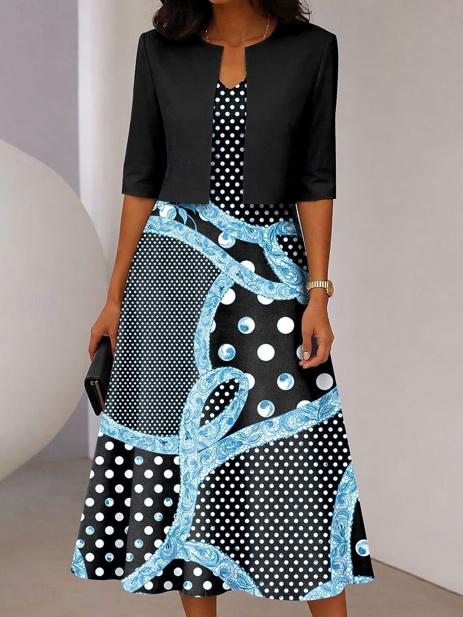 Pentru femei Set de rochii Rochie Midi Rochie A line Elegant Casual Grafic Geometric Imprimeu Rochii Midi Manșon Jumate În V Zilnic Albastru piscină Negru Roșu-aprins Vară Primăvară Fit regulat 2026 - $41.99 –P4