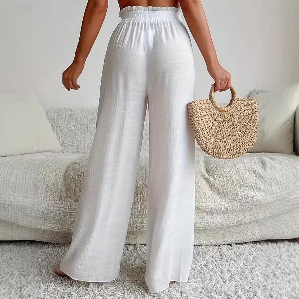 Dames Broek Vrijetijdsbroek Zomerbroek Strandbroeken Vakantie Modieus Casual / Dagelijks Volledige lengte Hoge taille Effen Kleur Effen Trekkoord Breed Been Elastische tailleband Comfort Zacht Ademend 2026 - $26.99 –P3