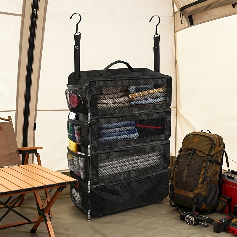 حقيبة تخزين معلقة كبيرة السعة، 4 طبقات، قابلة للطي، متعددة الوظائف، مناسبة لتخزين الملابس، الشماعات، الأمتعة، والملابس الخارجية 2026 - $21.99 –P2