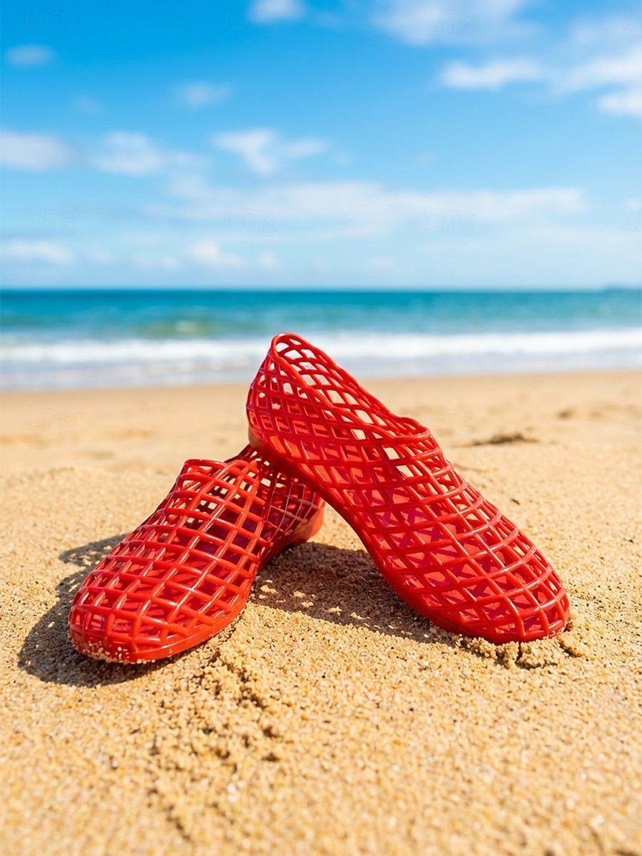 sandali da donna in gelatina rossa - scarpe da acqua traspiranti in rete traforata con comoda suola piatta per vacanze al mare &viaggio sulle isole tropicali del 2026 a $24.99 –P1