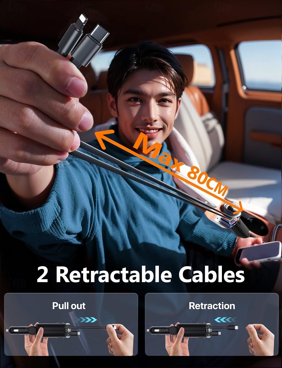 Выдвижное автомобильное зарядное устройство USB-C с быстрой зарядкой 120 Вт, автомобильный адаптер для прикуривателя со звездами и ароматерапевтической подсветкой, незаменимые автомобильные зарядные устройства, подарки для путешественников, мужчин и женщи 2026 - $43.99 –P5