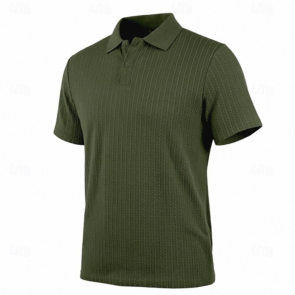 Herren Zopfstrick-Poloshirt Textur Geschäft Urlaub Revers Kurzarm Mode Modern Einfach Knöpfe Atmungsaktiv Sommer Frühling Schwarz Weiß Wein Marineblau Grün Khaki Zopfstrick-Poloshirt 2026 - $21.99 –P19