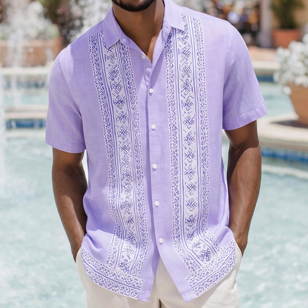 Homens Estampa Geométrica Estampa floral Étnico Camisa Social Camisa Guayabera camisa de botão Manga Curta Vintage retrô Diário Ao ar livre Férias Verão Primavera Aberto para a Lateral Impressão 3D de 2026 por $25.99 –P2