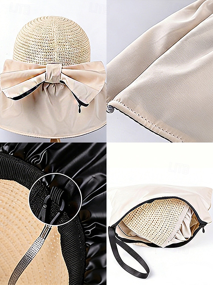Женская складная солнцезащитная шляпа в стиле бохо с чехлом для хранения, портативная пляжная шляпа из полиэстера с широкими полями, различных цветов, для повседневной носки, путешествий, отдыха и курортного отдыха. 2026 - $11.99 –P14