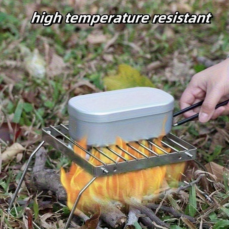 Opvouwbare roestvrijstalen vuurkorfstandaard voor buiten, beschermt voedsel tegen direct contact, geschikt voor kamperen, barbecueën, koken en verwarmen. Een essentieel accessoire voor buitenkoken. 2026 - $15.99 –P6