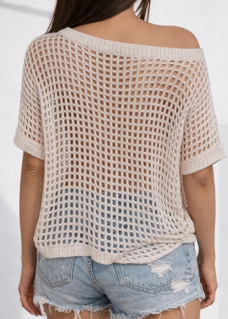 2026年 女性用 オーバーサイズ Tシャツ 切り抜き スタイリッシュ ホット セクシー 半袖 バットウィングスリーブ クルーネック レギュラートップス お出かけ バケーションウェア ブラック ホワイト ピンク ネイビーブルー ブラウン 夏 春  コレクション – $21.99 –P2