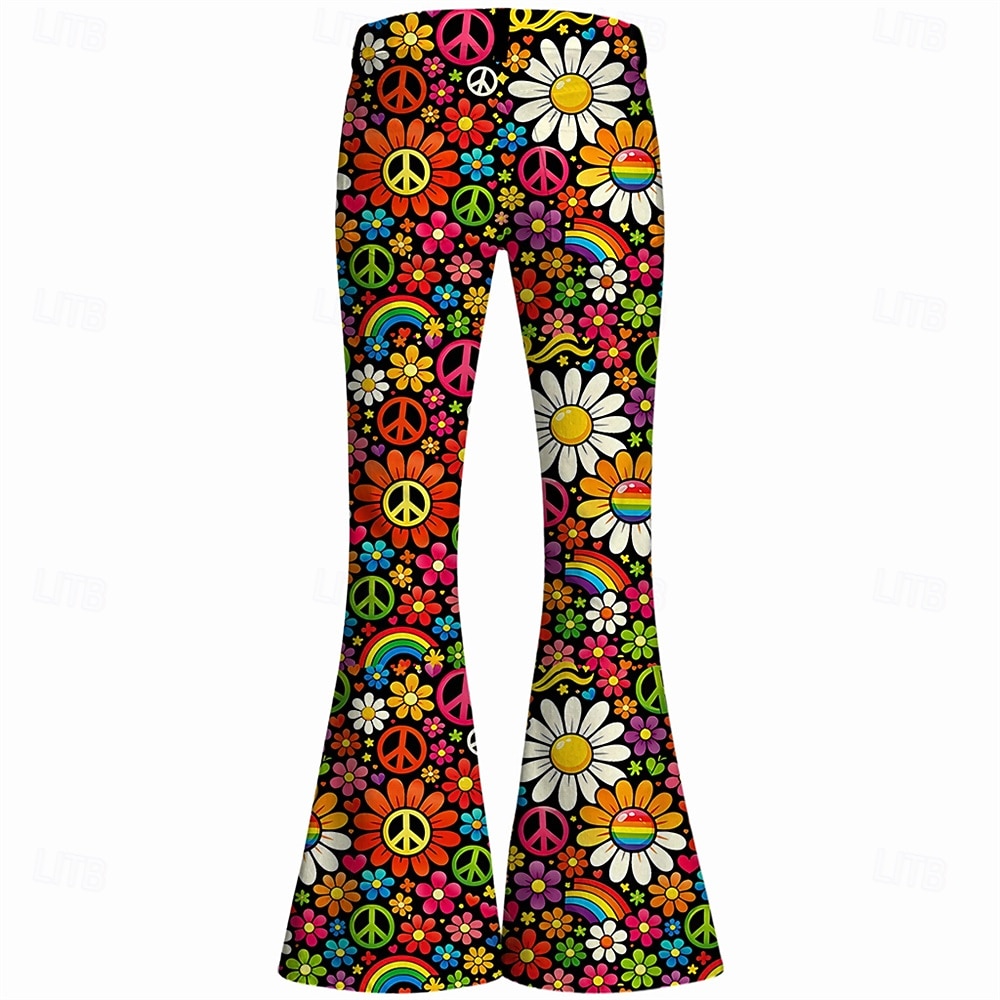 Retro Vintage Boho 1970s Pants Bell Bottom Pants Hippie Disco High Waist Floral Peace Symbols Fancy Dress Women's Halloween Carnival Music Festival Retro Theme Party Adults' Pants 2026 - $35.99 –P3
