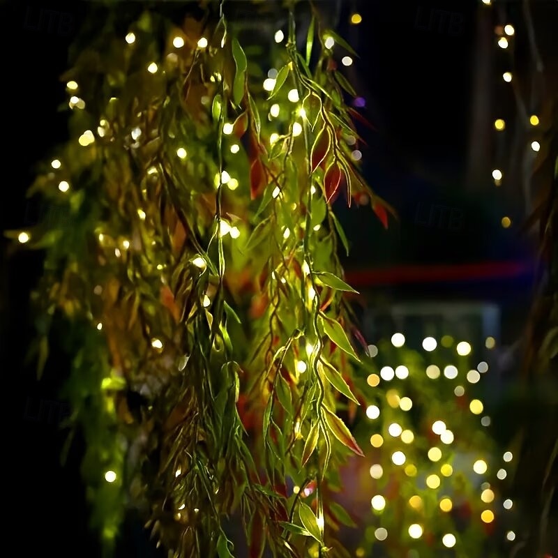 LED-tuinverlichting op zonne-energie met kunstmatige hangende bamboebladeren, imitatie hangende klimplanten, kunstmatige bamboe- en wilgenbladverlichting, geschikt voor tuinen, bruiloften en feesten, 2026 - $35.99 –P9