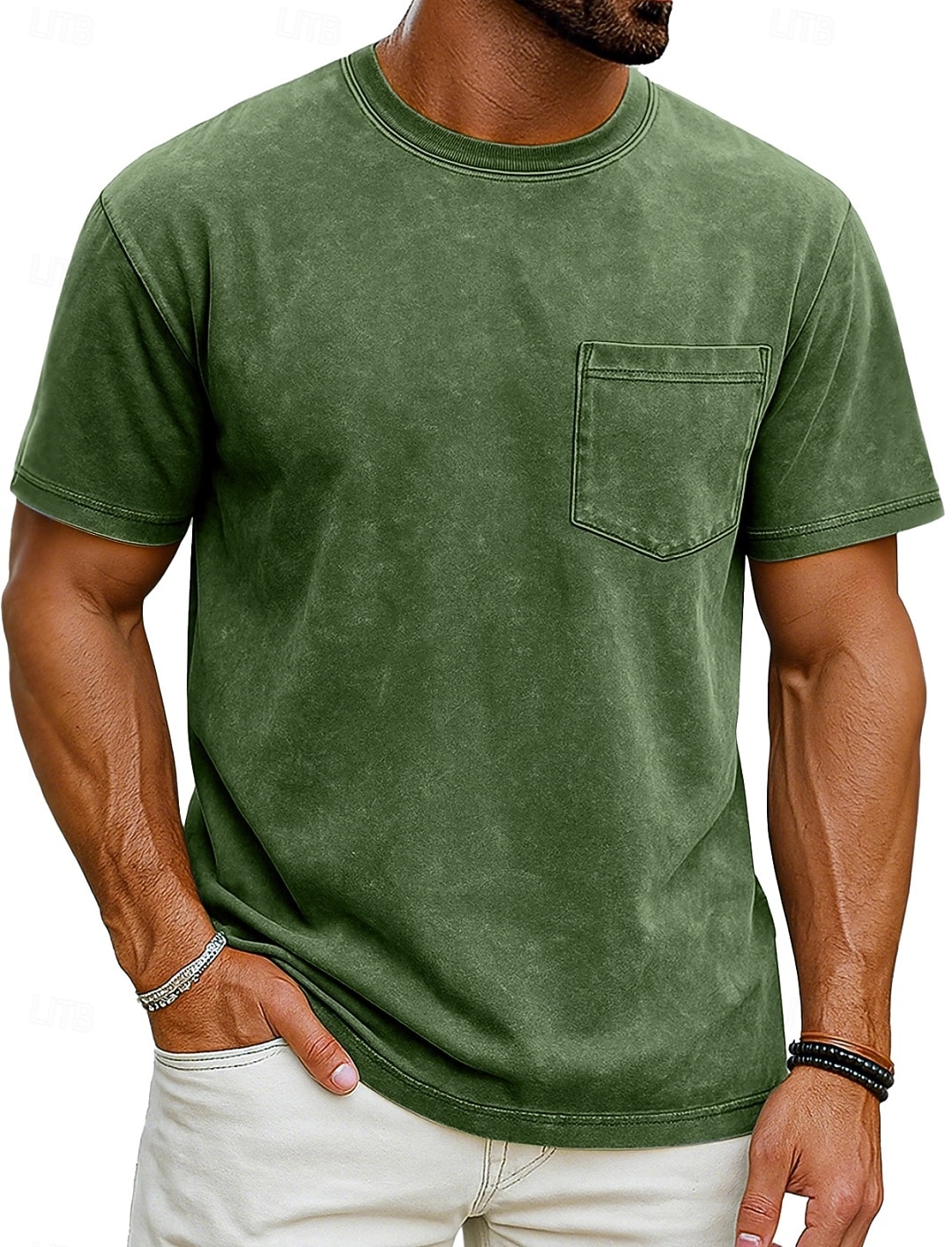 Herr T-shirt Tvätta skjorta i 100 % bomull Kortärmad Rund hals Sommar Vår Alla årstider Ensfärgat Elegant Vintage Neutral Ficka Färgade plagg Bedrövad Ledigt Hem Utomhus Svart Rosa Brun Topp t-shirt 2026 - $20.99 –P5