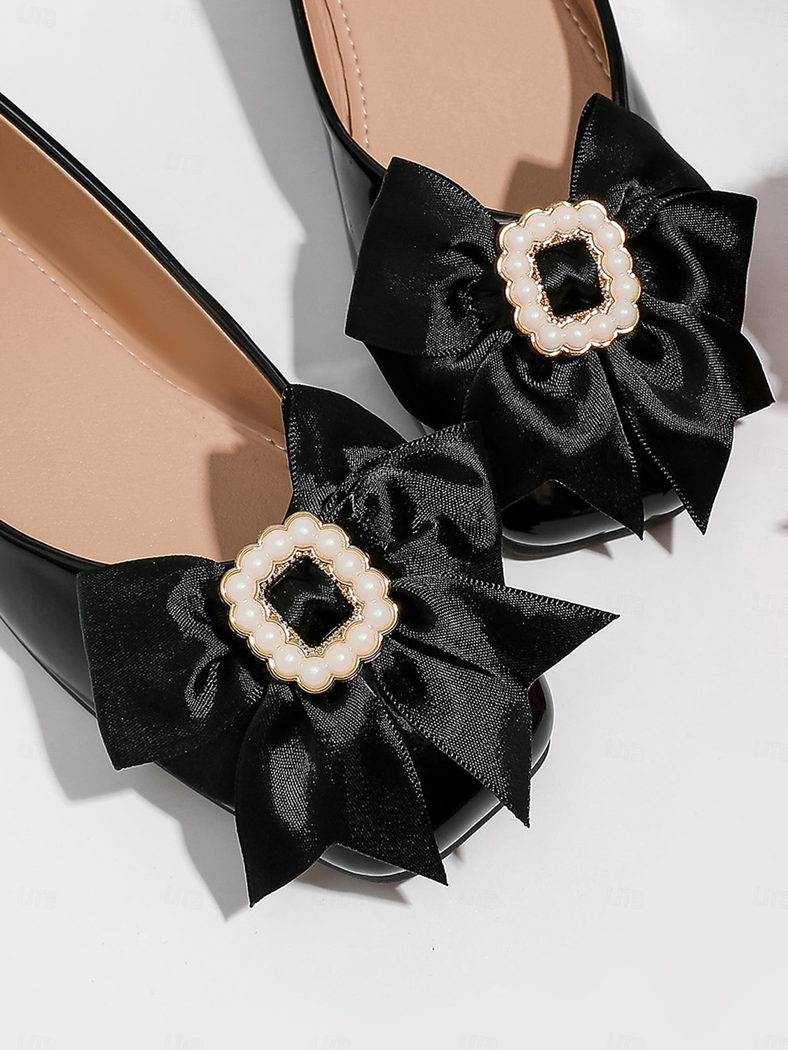 scarpe basse da donna in vernice nera con perle e fiocco - eleganti ballerine da sposa per la madre della sposa ai matrimoni in chiesa del 2026 a $42.99 –P4
