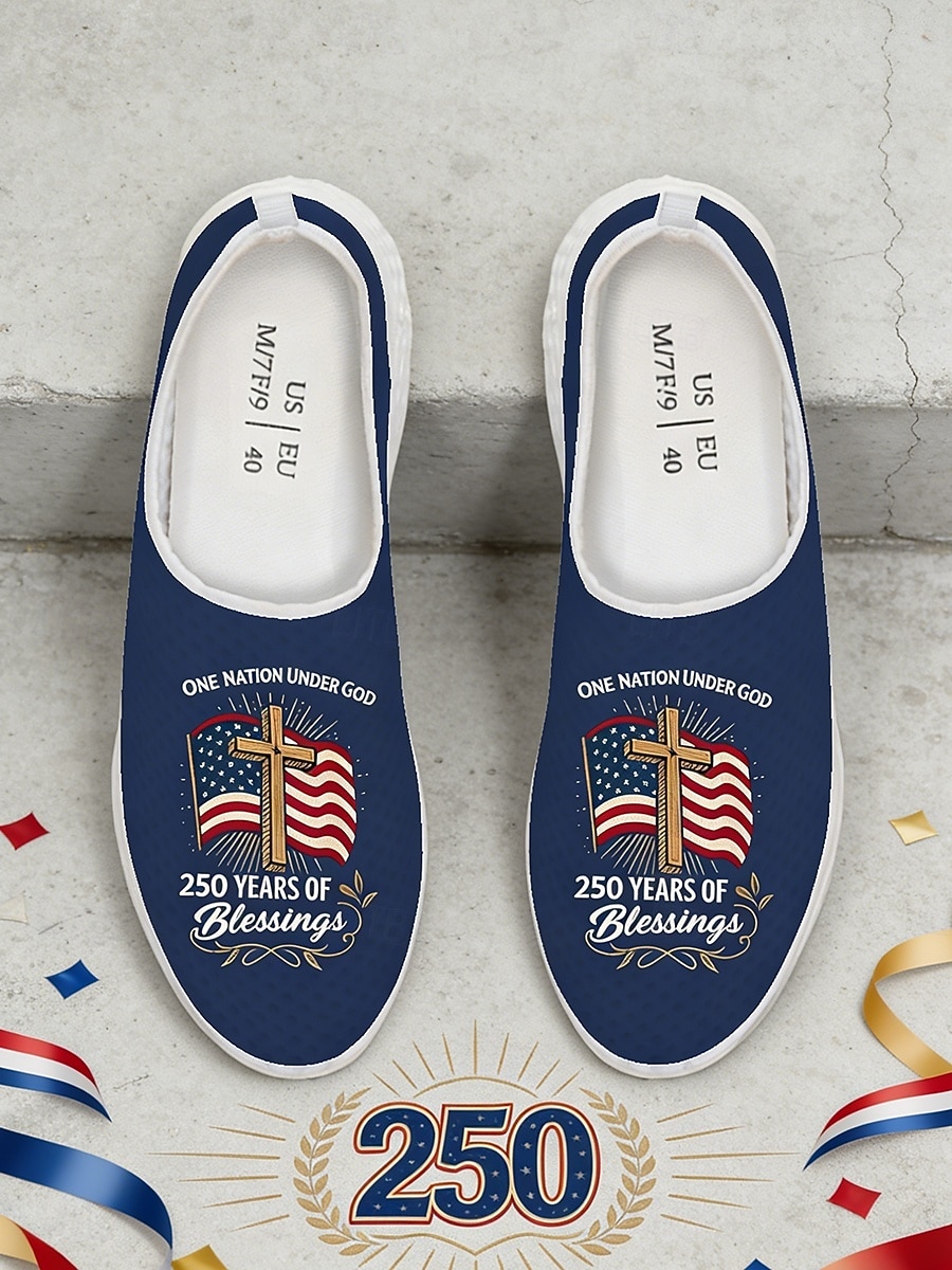 Women's Blue Patriotic Slip-On Sneakers – Lightweight Breathable Walking Shoes with American Flag Graphic Design for Casual Wear, Holiday Events, Travel and Outdoor Activities 2026 - $32.99 –P1