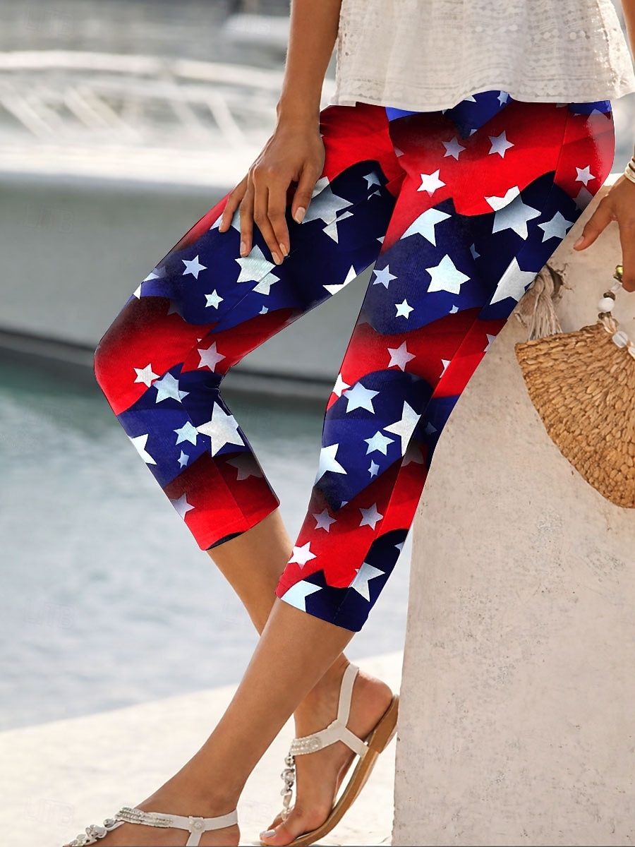 Damskie Typu Chino Getry Urlop Moda Moda miejska Capris Wysoka taliaPantsAmerykański Dzień Niepodległości Graficzny Flaga Ameryki Nadruk Komfort Miękka Wygodny Elastyczny Codzienny Na zewnątrz Urlop 2026 - $21.99 –P3