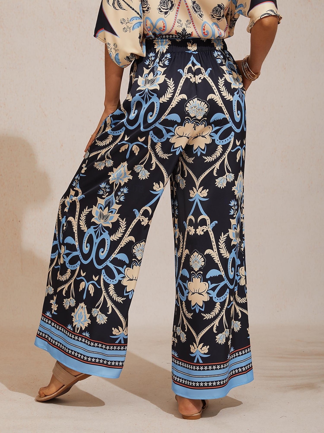 Letnie nocne spodnie z szerokimi nogawkami z jedwabistego satyny palmowej 2026 - $79.99 –P2