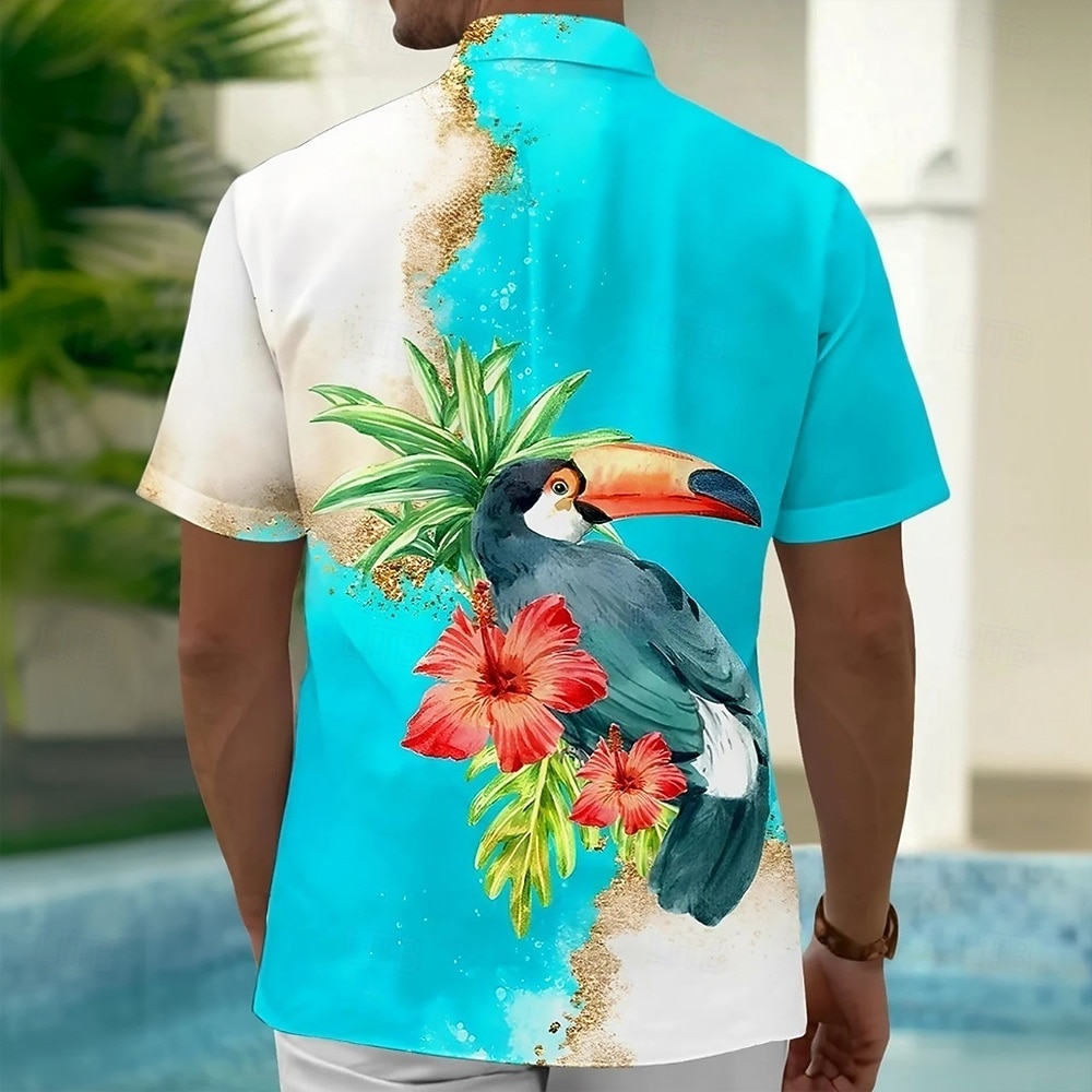 Voor heren Tropische bloemen Kleurblokkering Toekans Hawaiiaans overhemd Overhemd met knopen Aloha-shirt Korte mouw Hawaii Strandvakantie Zomer Lente Strijkijzer 3D-afdrukken shirts met kraag Voorste 2026 - $25.99 –P2