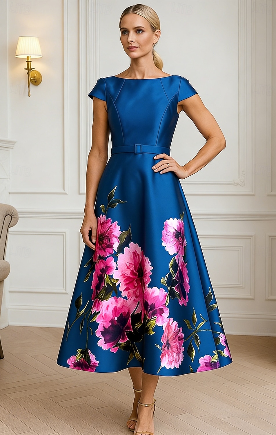 Ligne A Longueur cheville Robes de Cocktail Robes de soirée Fente Haute La mère de la mariée Manche Courte Bijoux Formel robe demoiselle d honneur Poche Satin avec Imprimé floral Poche de 2026 ? $153.99 –P2