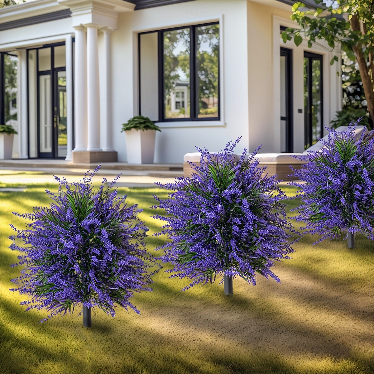 Estaca de flores artificiales de 20 pulgadas para decoración de exteriores, color lavanda púrpura, estacas de jardín para el patio. &Césped, plástico resistente que no se decolora, decoración para 2026 - $30.99 –P1