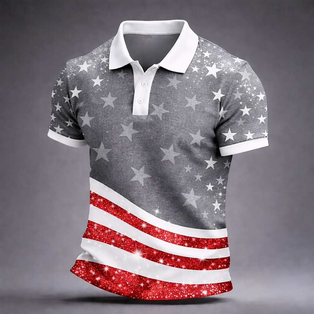 4th of July 2026 250th Men's American US Flag Polo Shirts Short Sleeve Polo Shirts Collared Shirts Casual Outdoor clothing Holiday Festival Outfit Buttons Summer Spring Blue Red Gray 2026 - $22.99 –P4