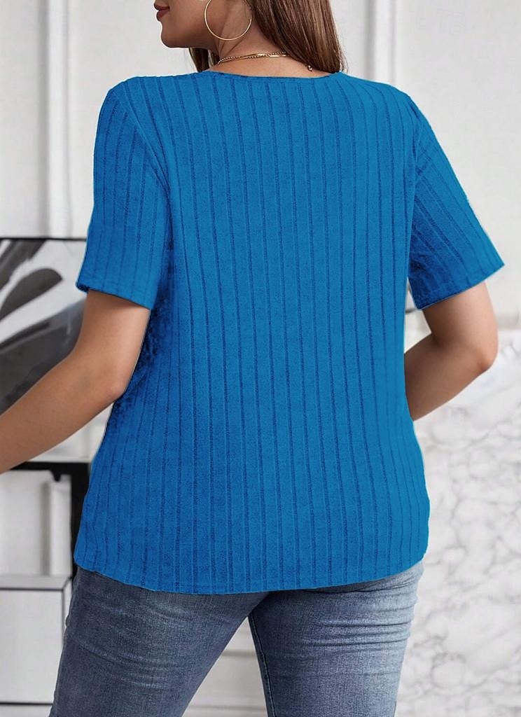 Damen Übergröße Übergroße Rippstricktops T Shirt Stilvoll Lässig Kurzarm V Ausschnitt Lange Oberteile Täglich Ausgehen Wochenende Schwarz Wein Armeegrün Königsblau Purpur Sommer Frühling 2026 - ZAR R399.57 –P2