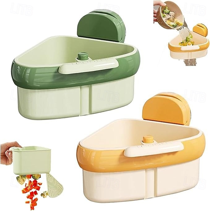 2 db-os tapadókorongos mosogató saroktartó, préselt mosogató szűrőkosár, automatikus ürítésű csepegtetőkosár, csapszivacs tartó, kivehető konyhai mosogató tárolórendszerező 2026 - $22.99 –P8