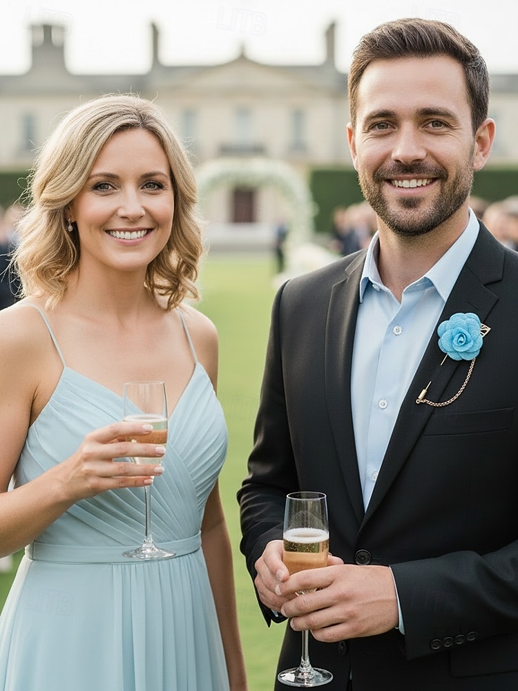 Pin de solapa con flor de poliéster elegante para hombre: múltiples opciones de color, elegante y moderno, perfecto para bodas y fiestas. 2026 - $7.99 –P2