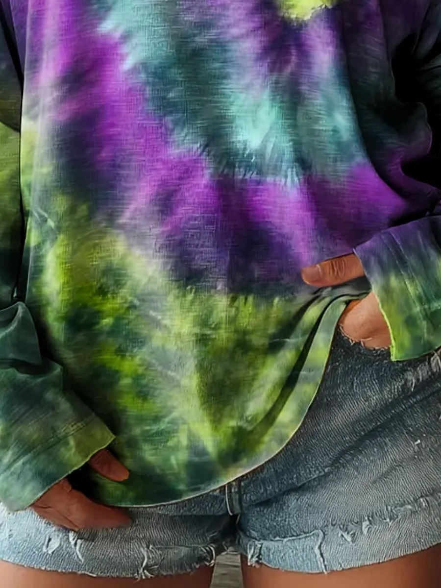 Women's T Shirt Print Heart Tie Dye Vintage Casual Boho Long Sleeve V Neck Regular Tops Daily Blue Yellow Red Purple Green Spring Fall 2026 - $19.99 –P3