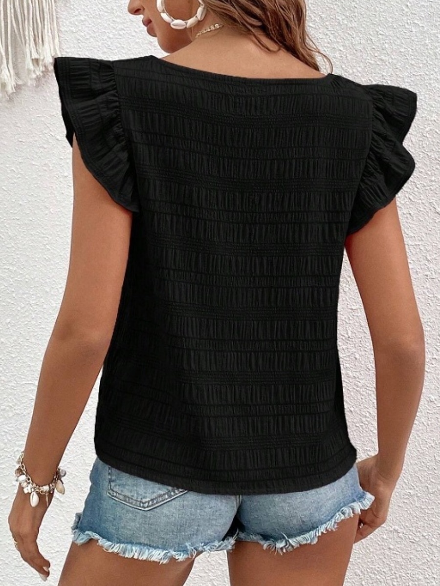 Per donna Camicia Blusa Maglietta senza maniche Volant Semplice Elegante Classico Moderno Senza Maniche Collo quadrato Top Regolari Quotidiano Ferie Uscire Blu Nero Bianco Verde Azzurro Estate del 2026 a $21.99 –P13
