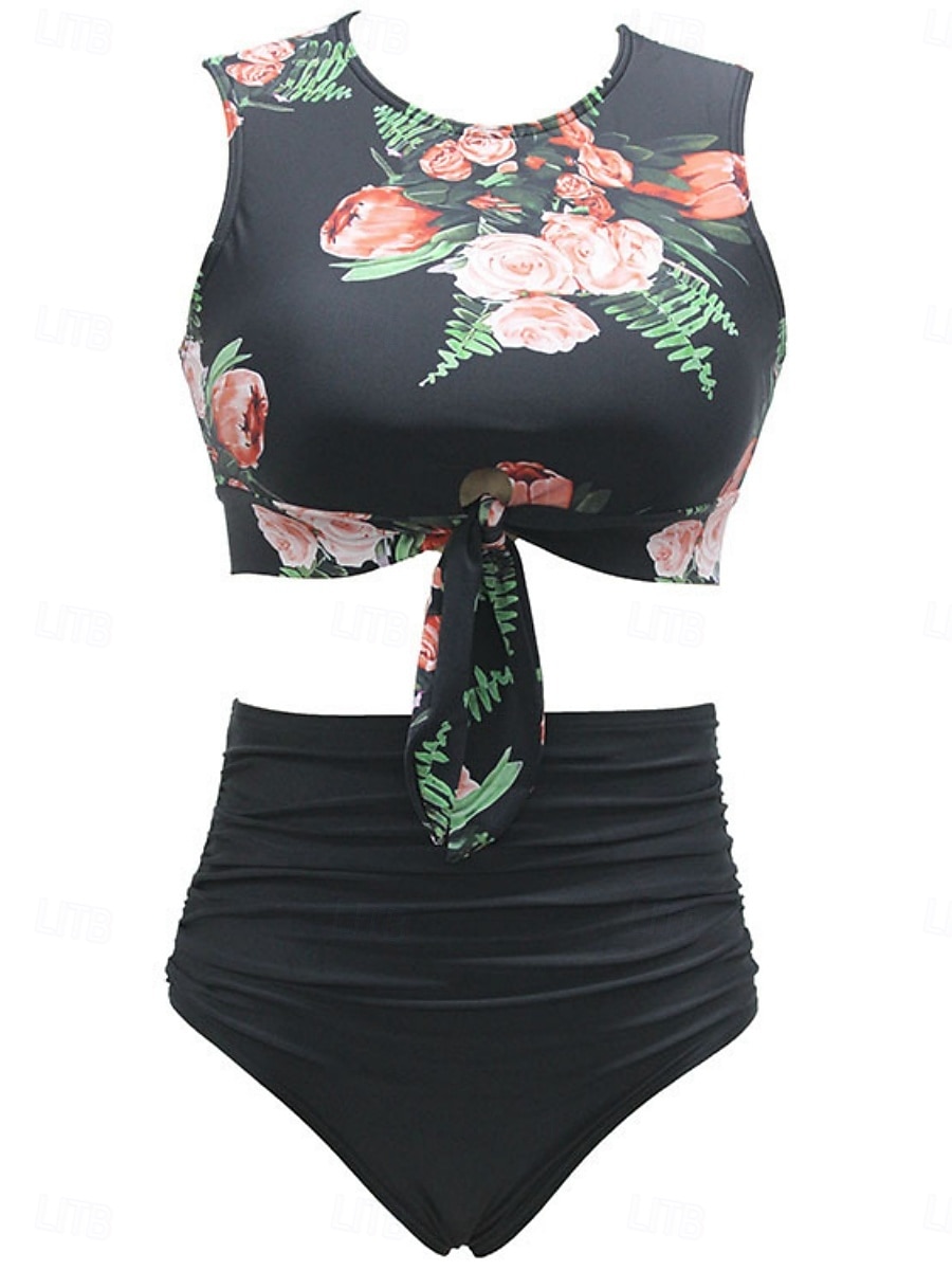 Dam Badkläder Bikini 2 st Kalsonger Baddräkt Smal Öppen rygg Semester Vintage Ensfärgat Leopard Halterneck Ärmlös Baddräkter 2026 - $41.99 –P8