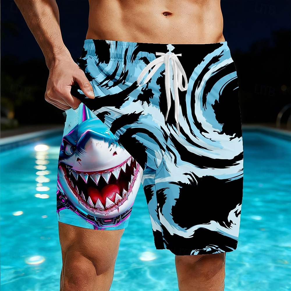 Homens Animal Geométrica Tubarão Shorts Forrados Shorts de Natação 2 em 1 Fatos de banho Calções de banho Cintura Média Havaiana férias na praia Bolsos laterais Com forro de compressão Cintura de 2026 por $22.99 –P1