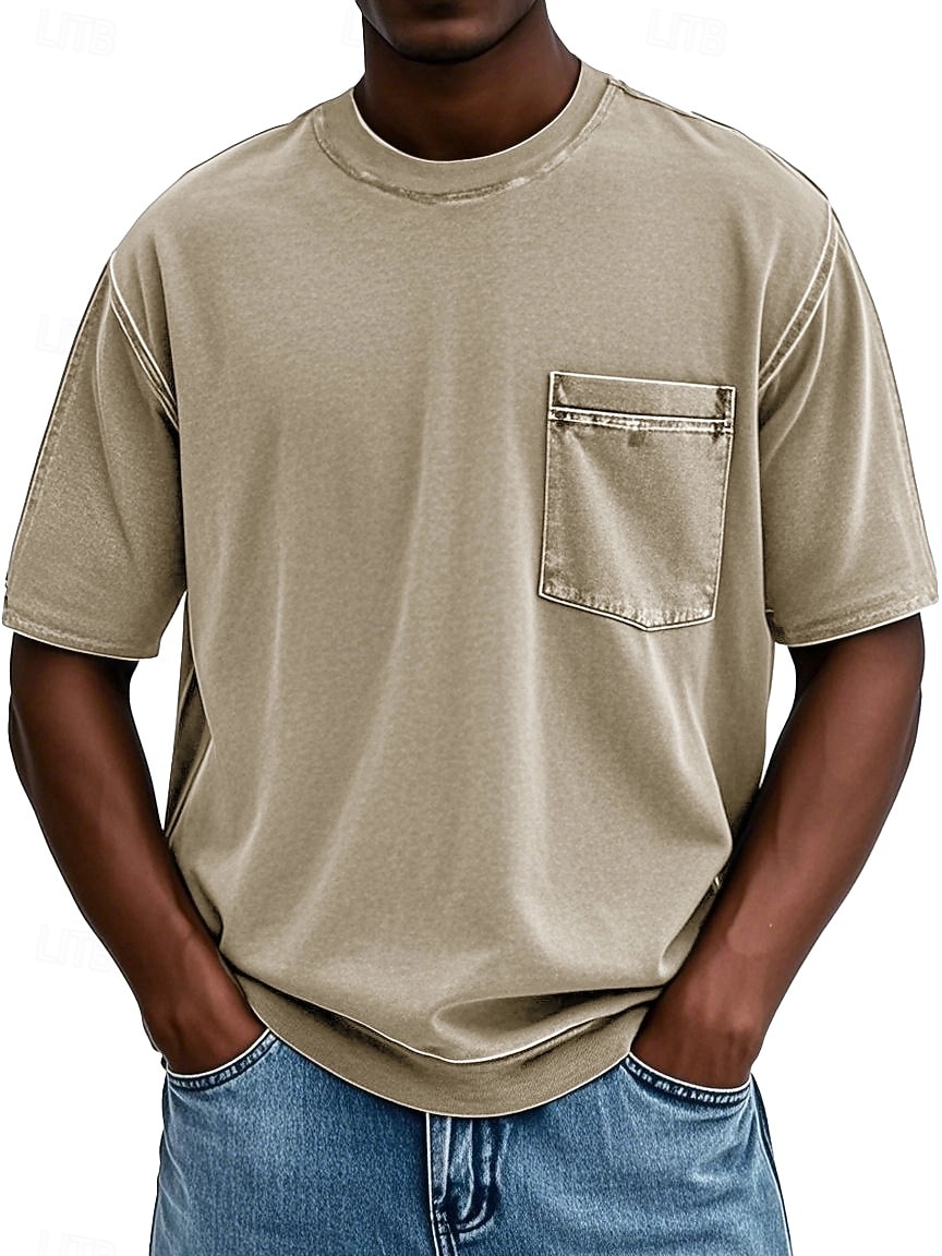 Herren T Shirt Hemd aus 100 % Baumwolle in Säurewaschung T-Shirt Kurzarm Rundhalsausschnitt Sommer Frühling Ganzjahres Einfarbig Einfach Vintage Streetwear Designer Tasche Stückgefärbt Gewaschen 2026 - $20.99 –P8