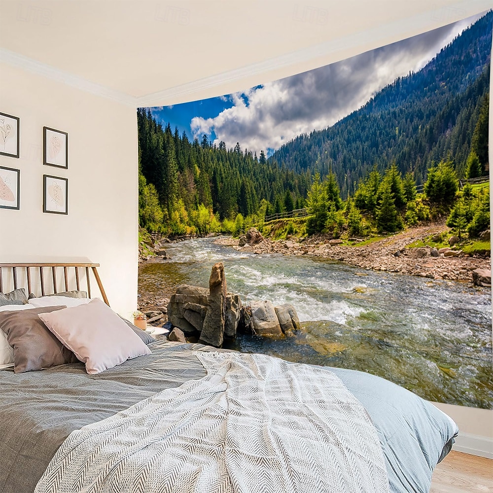 Forest Plants Waterfalls Lake Scenery Tapestry Modern Scenery Beautiful Bedroom Living Room Dormitory University Dormitory Shooting Background Decorative Home Decoration 2026 - E£847.04 –P3