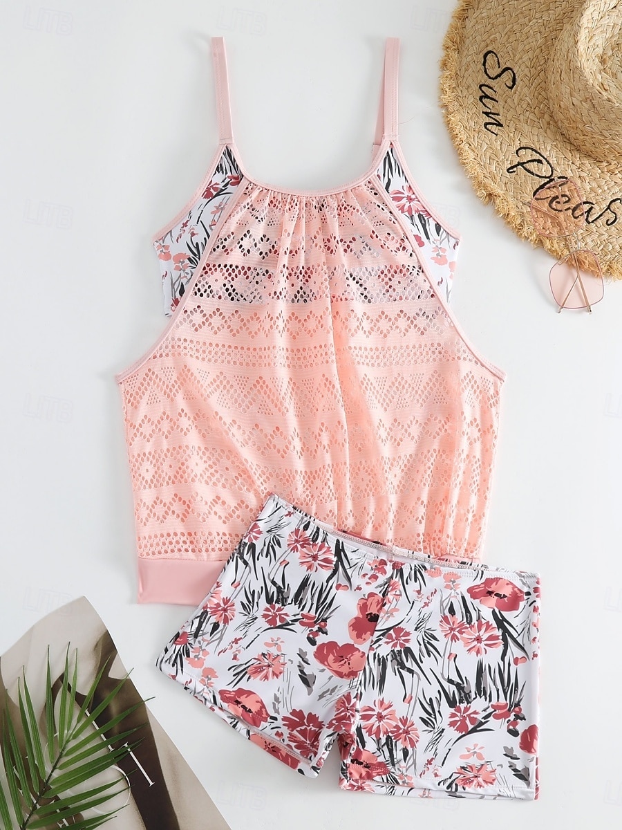 Women's Swimwear Tankini 2 Piece Swimsuit Tummy Control High Waist Cut Out Slim Backless Vacation Beach Wear Floral Scoop Neck Sleeveless Bathing Suits 2026 - $25.99 –P18