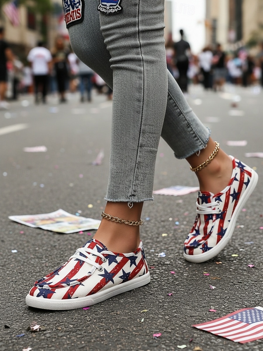 Women's 250th Anniversary American Flag Canvas Sneakers - Patriotic Lace-Up Casual Shoes for 4th of July, Travel & Everyday Wear 2026 - $24.99 –P4